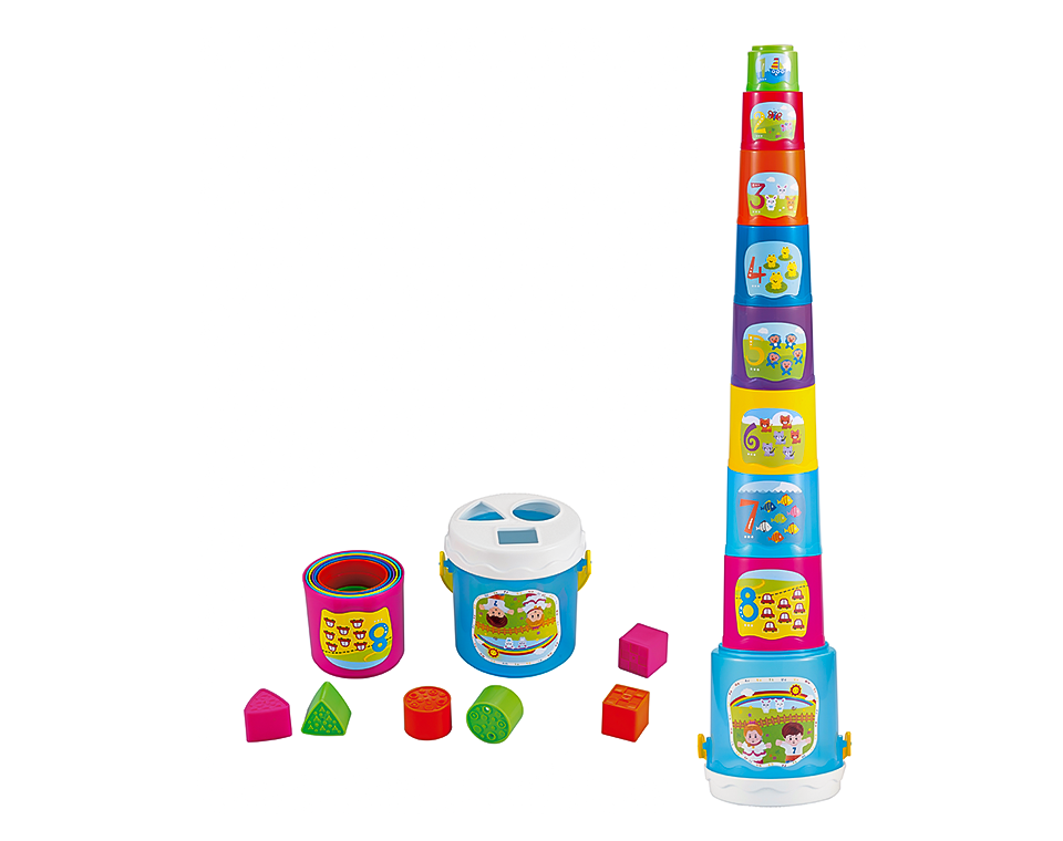 מגדל כוסות + דלי צורות הנדסיות