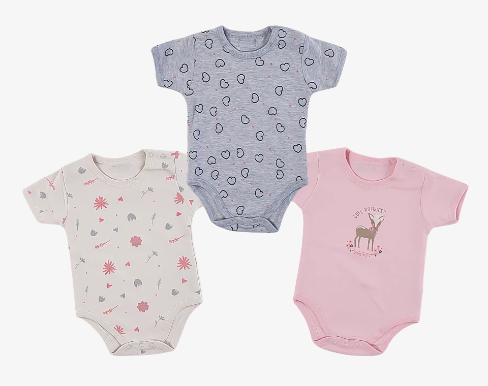 שלישיית בגדי גוף שרוול קצר פרח