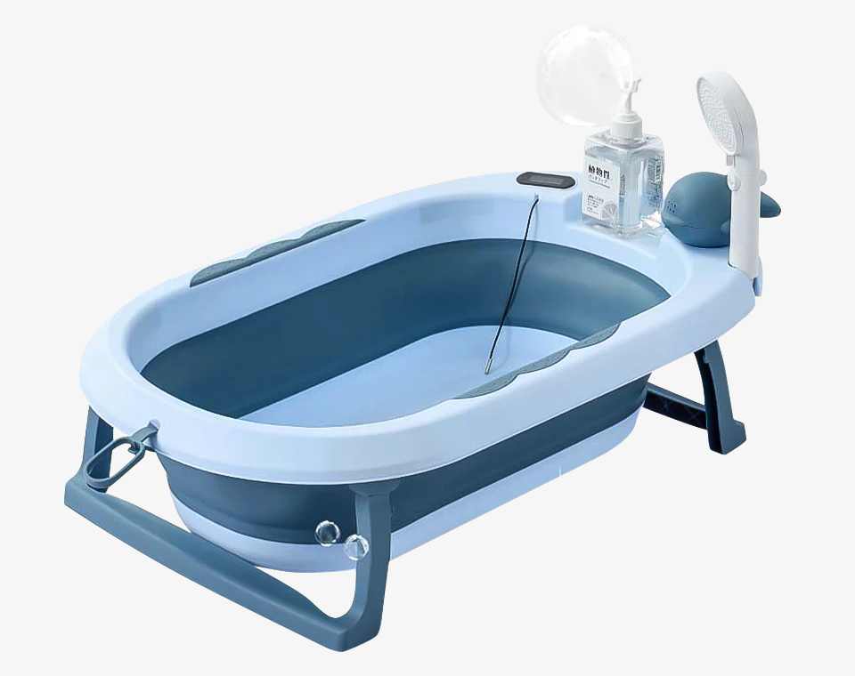 אמבטיה מתקפלת עם טרמומטר כחול