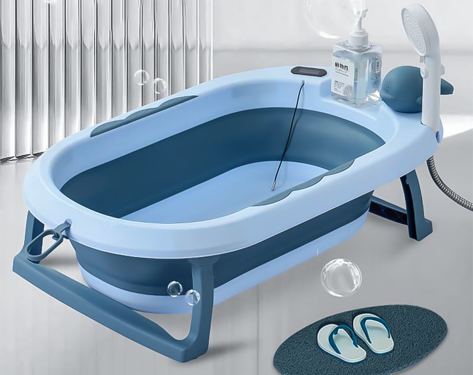 אמבטיה מתקפלת עם טרמומטר כחול