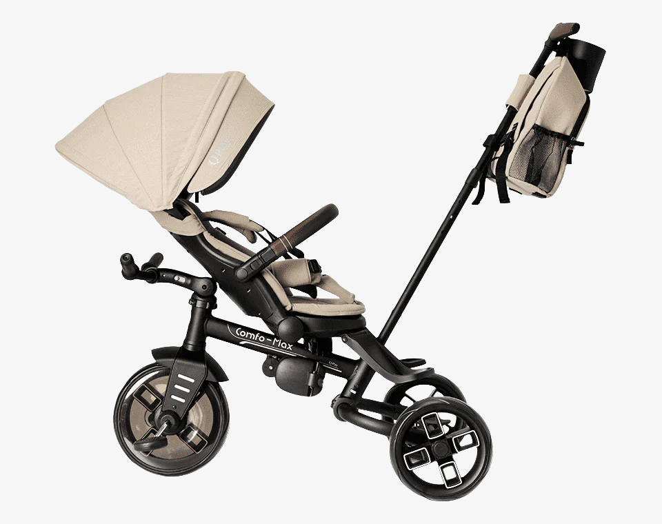 תלת אופן מתקפל מסתובב Comfo Max בז׳ עם משענת כפופה