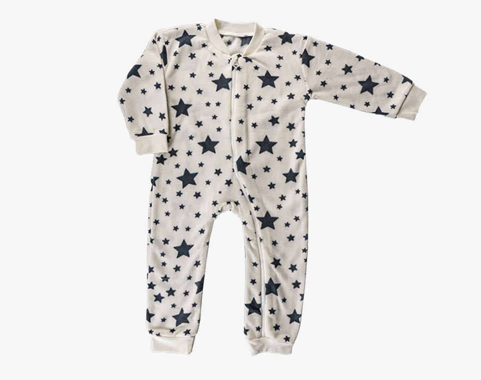 אוברול פליז לבן כוכבים 6-12M