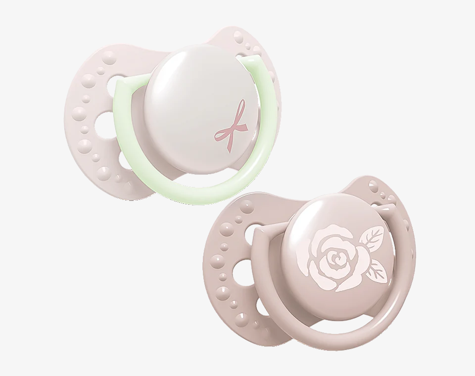 זוג מוצצי סיליקון מהדורת בייבי שאוור 0-2 ורוד