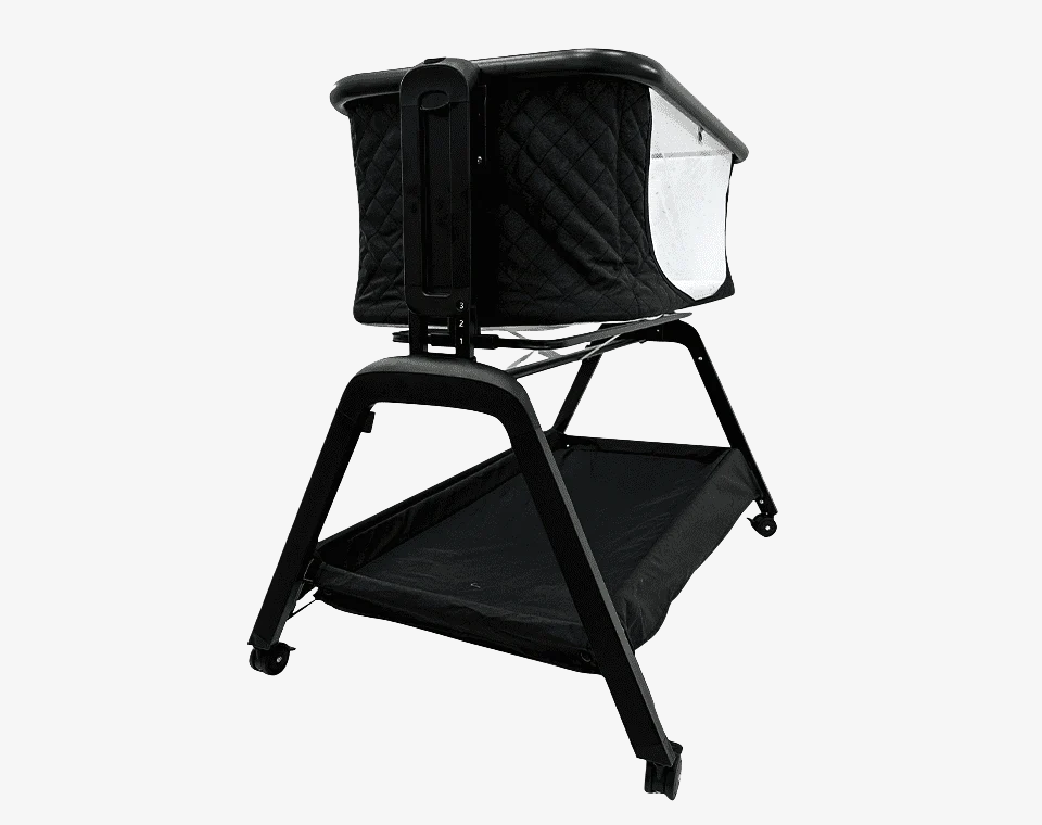 עריסה נצמדת ומתנדנדת LEAH שלד שחור ריפוד שחור