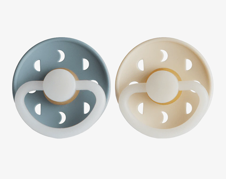 זוג מוצצי גומי MOON Night- Stone Blue/ Cream