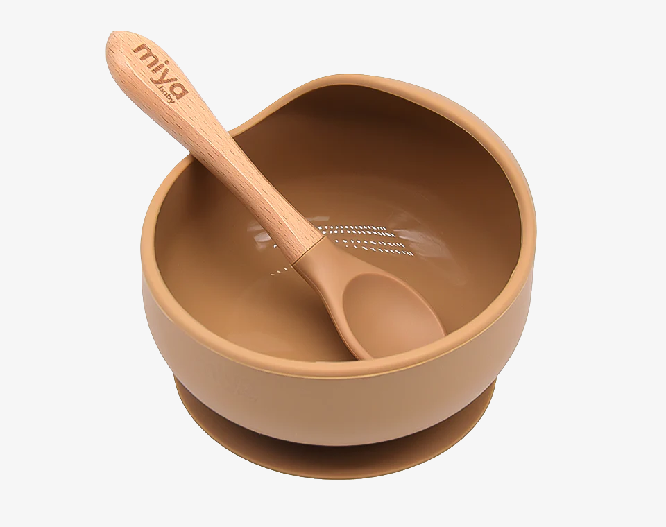 סט קערה נצמדת וכפית סיליקון טבעי Natural