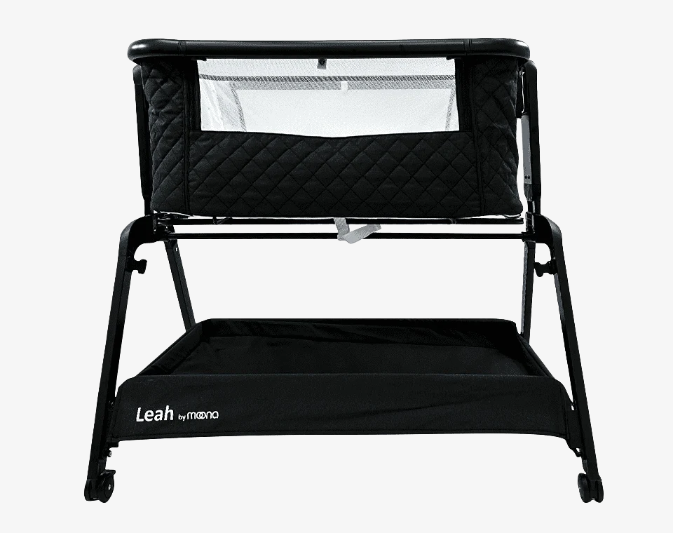 עריסה נצמדת למיטה ומתנדנדת LEAH שלד שחור ריפוד שחור