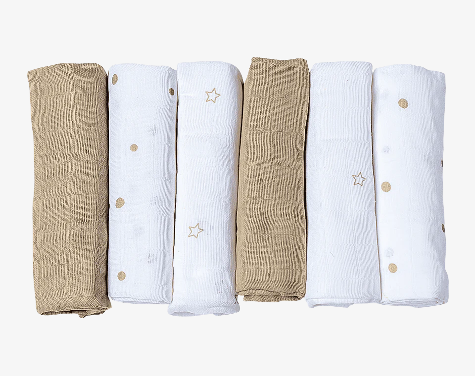 שישיית חיתולי טטרא מודפס- לבן קפה