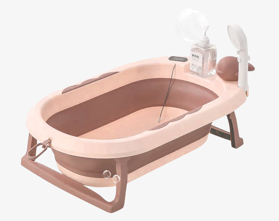 אמבטיה מתקפלת עם טרמומטר ורוד