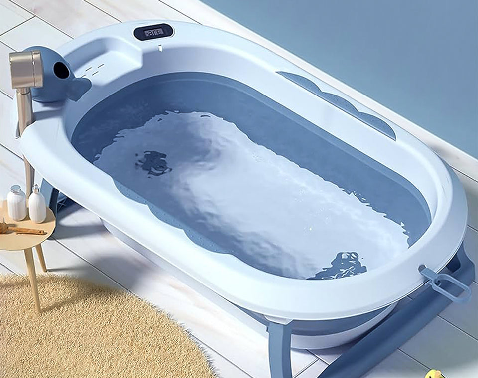 אמבטיה מתקפלת עם טרמומטר כחול