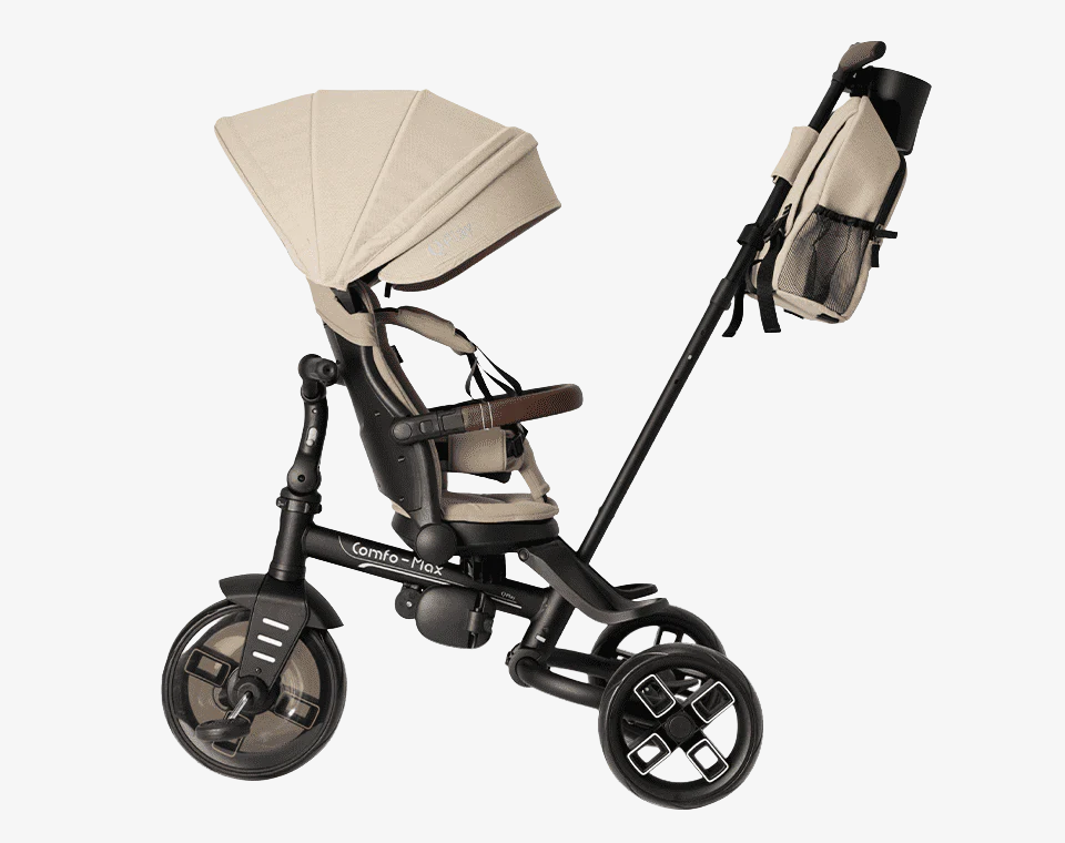 תלת אופן מתקפל מסתובב Comfo Max בז׳ מהצד בפרופיל