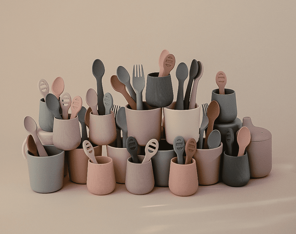 זוג כפיות האכלה הראשונות שלי Cambridge Blue/ Shifting Sand