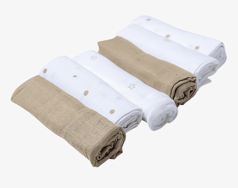 שישיית חיתולי טטרא מודפס- לבן קפה