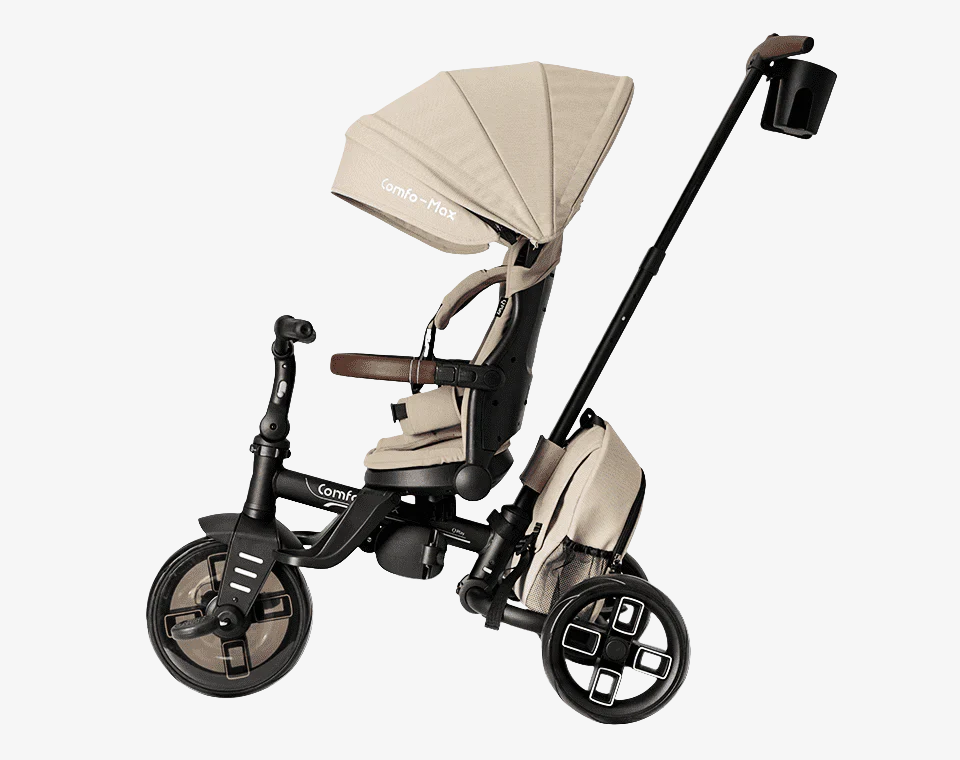 תלת אופן מתקפל מסתובב Comfo Max בז׳ מהצד