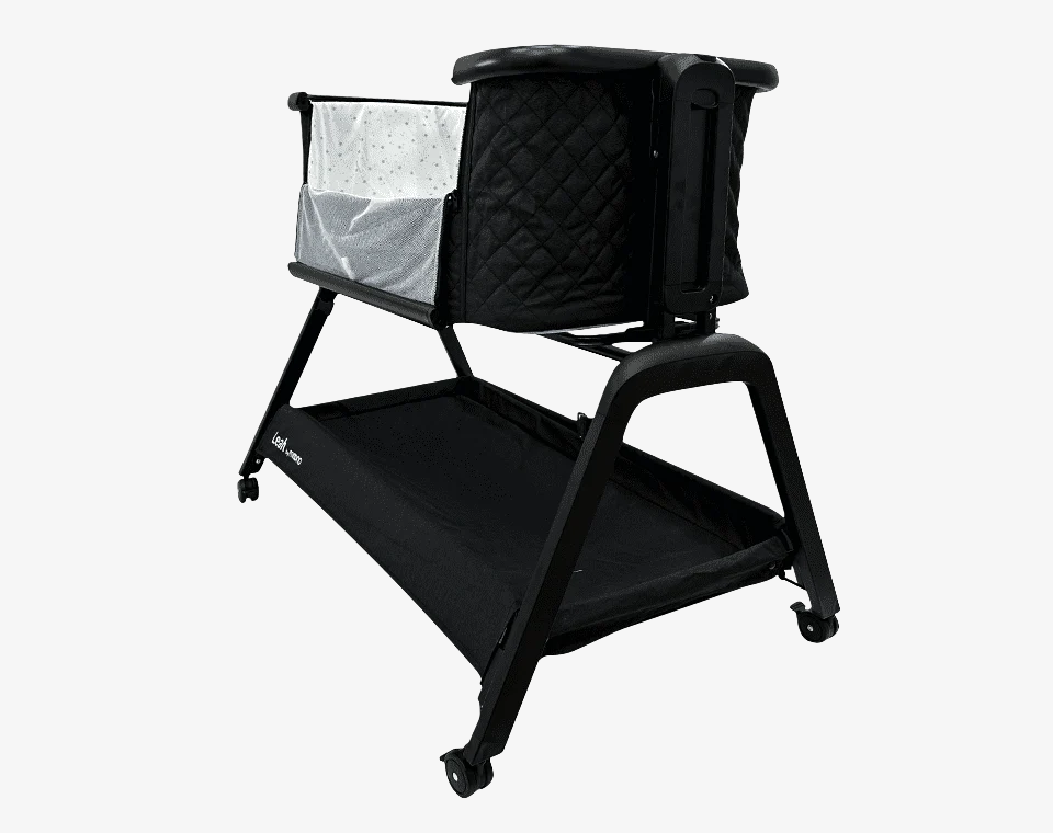 עריסה נצמדת למיטה ומתנדנדת LEAH שלד שחור ריפוד שחור באלכסון