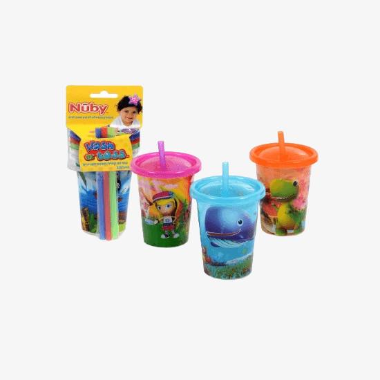 3 כוסות עם קשית ומכסה מצוייר