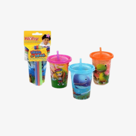 3 כוסות עם קשית ומכסה מצוייר