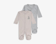 זוג אוברולים שרוול ארוך- בז׳/ ירוק בהדפס עלים