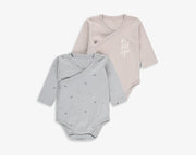 זוג בגדי גוף מעטפת בז׳/ ירוק בהדפס עלים