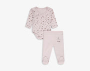 סט בגד גוף מעטפת+ רגלית ורוד פרחוני