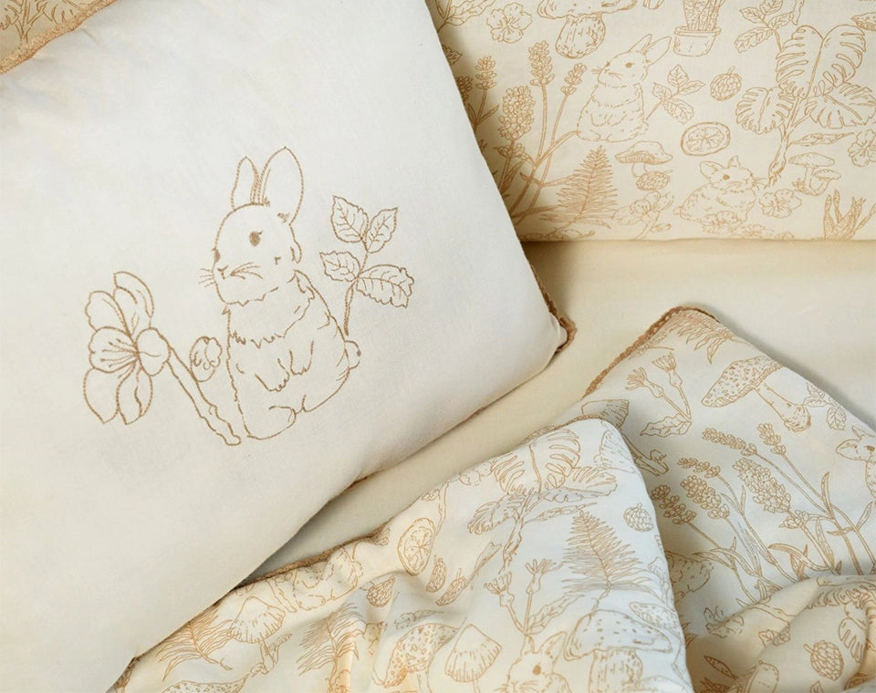 סט מצעים למיטת תינוק מאזלין ארנב בז׳