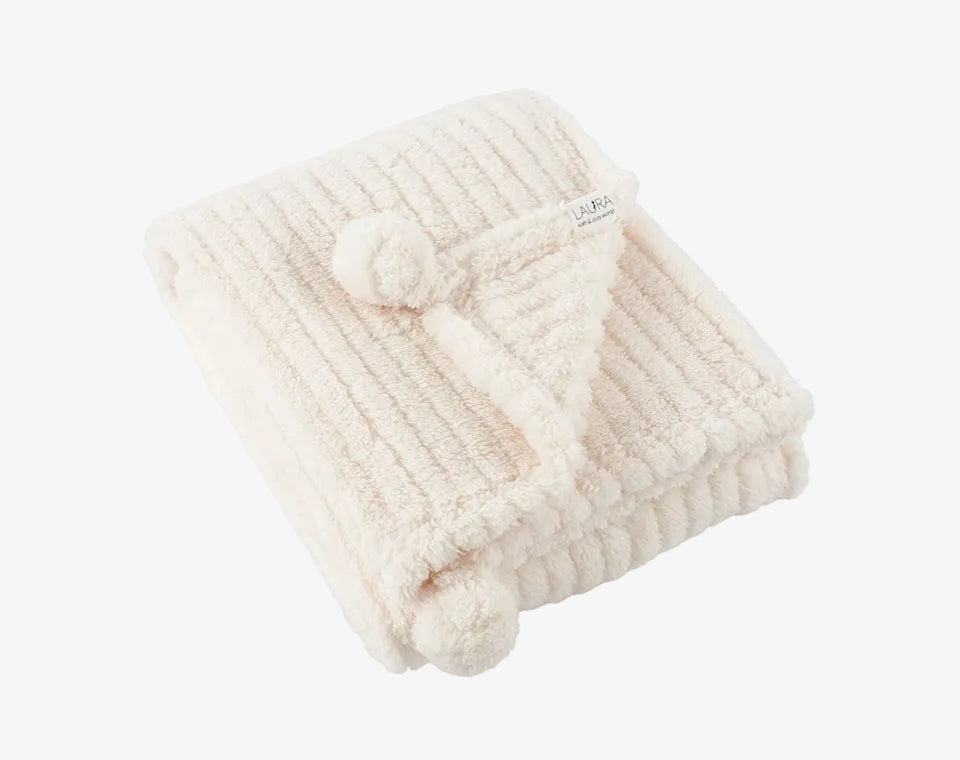שמיכת פליז חלקה פונפון COZY אופוואיט