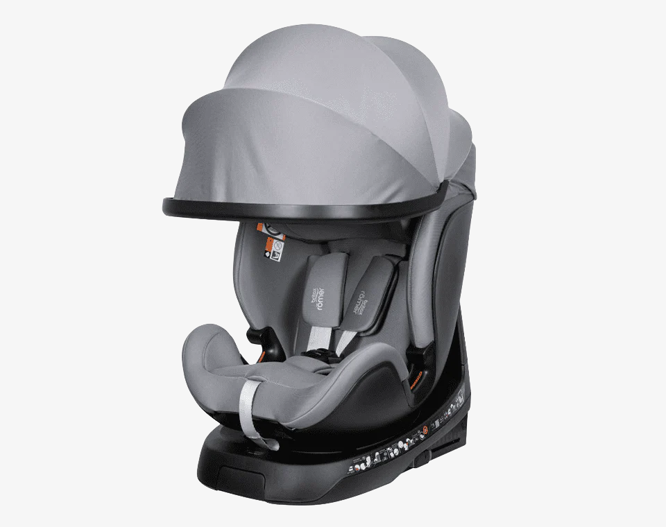 כיסא בטיחות מסתובב 360° משולב בוסטר עם גגון Swivel-Grow Max אפור