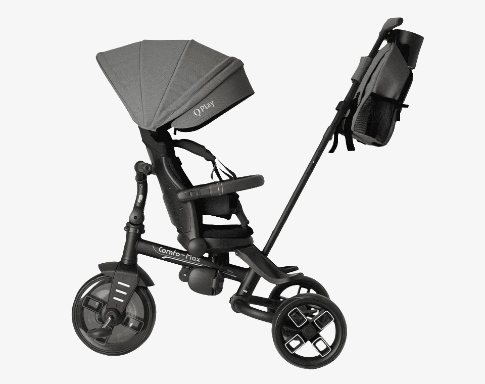 תלת אופן מתקפל מסתובב Comfo Max אפור מהצד