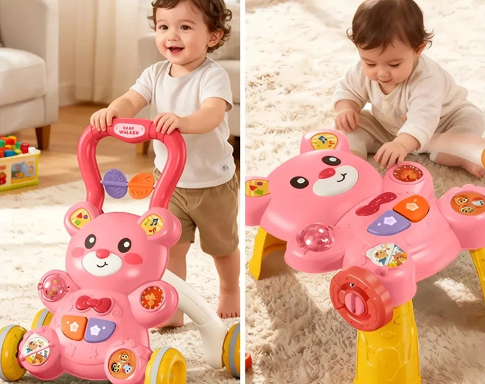 הליכון ושולחן פעילות דובי 2 ב־1 ורוד