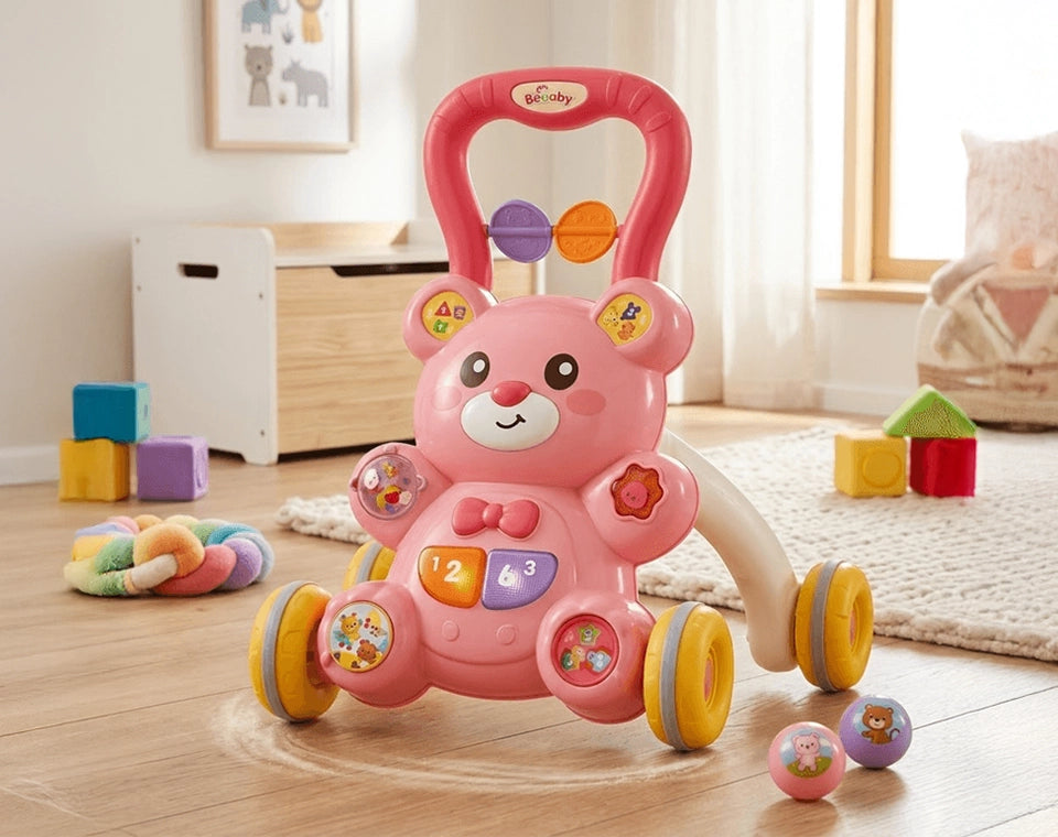 הליכון ושולחן פעילות דובי 2 ב־1 ורוד
