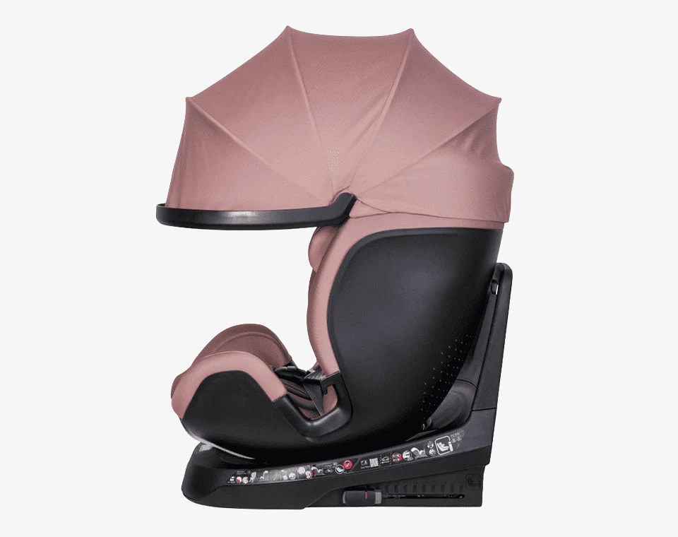 כיסא בטיחות מסתובב 360° משולב בוסטר עם גגון Swivel-Grow Max ורוד