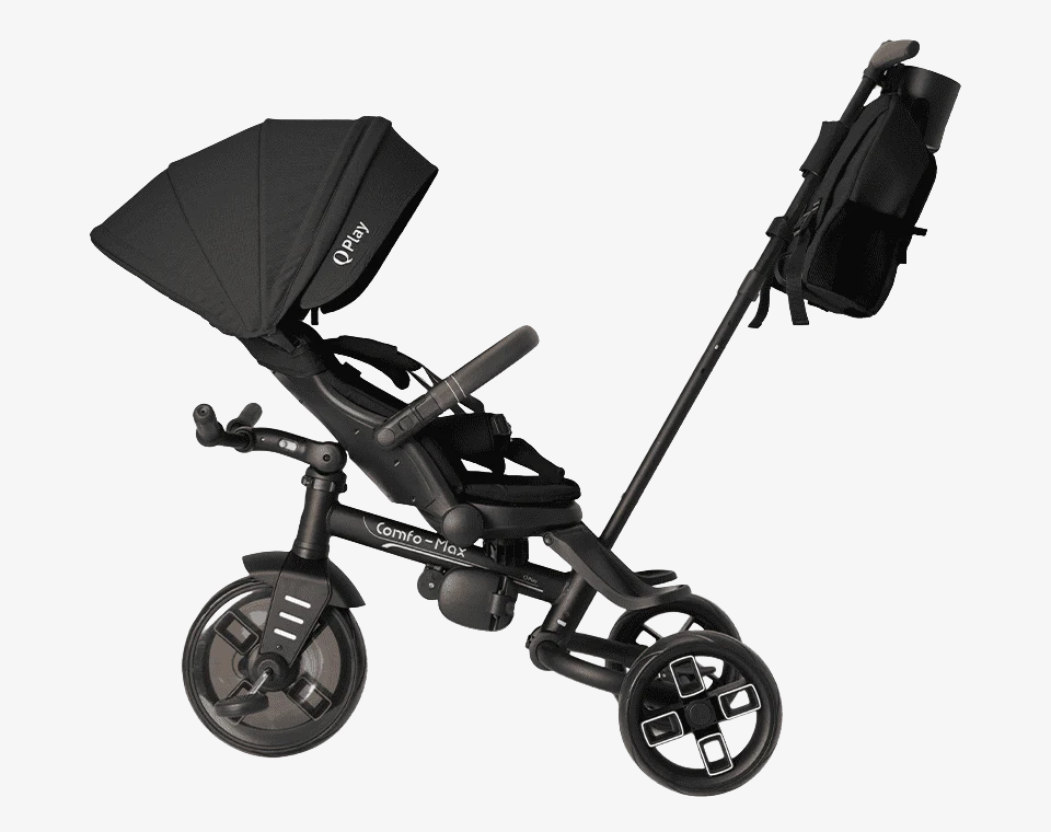 תלת אופן מתקפל מסתובב Comfo Max שחור שכוב