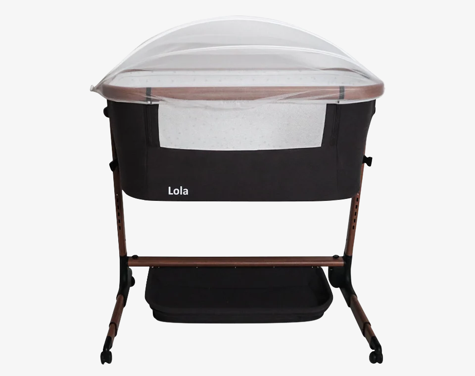 עריסה נצמדת ומתנדנדת Lola אפור כהה/ עץ