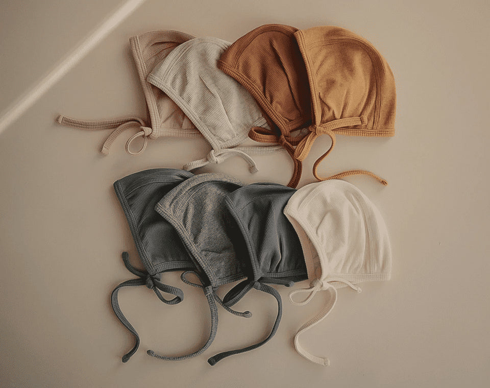 כובע ריב לתינוק עם קשירה Beige Melange