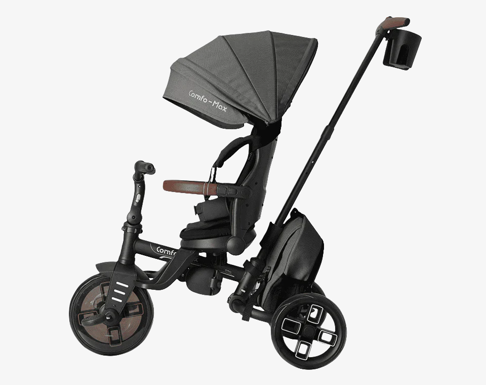 תלת אופן מתקפל מסתובב Comfo Max אפור בצד