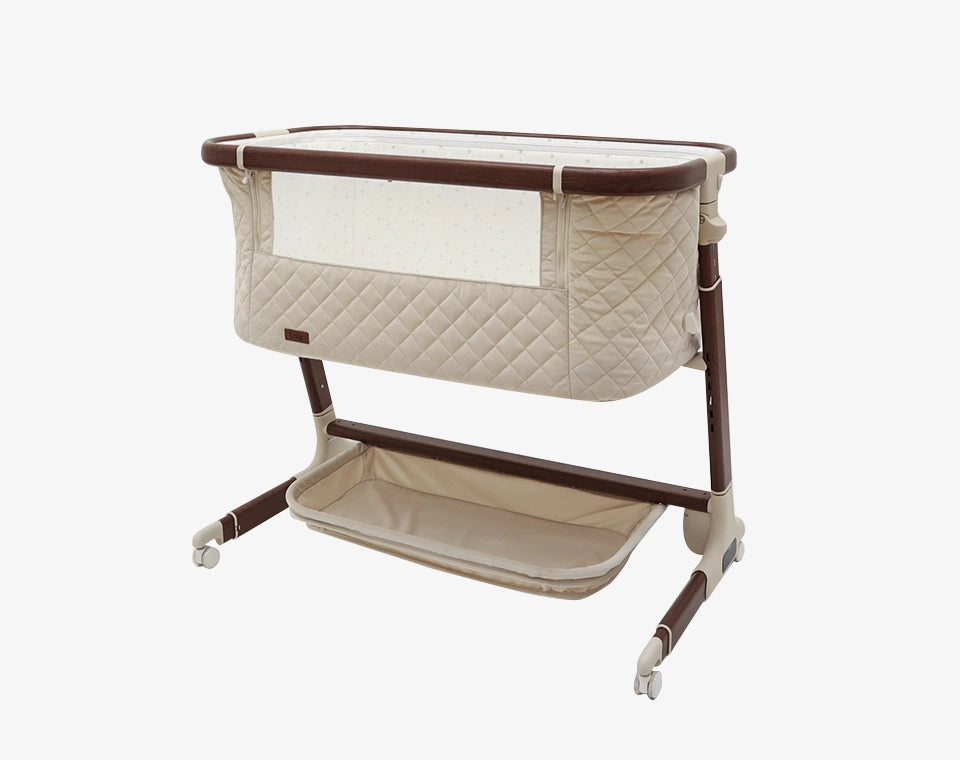 עריסה נצמדת ומתנדנדת Lola- בז׳ קטיפה מסגרת עץ