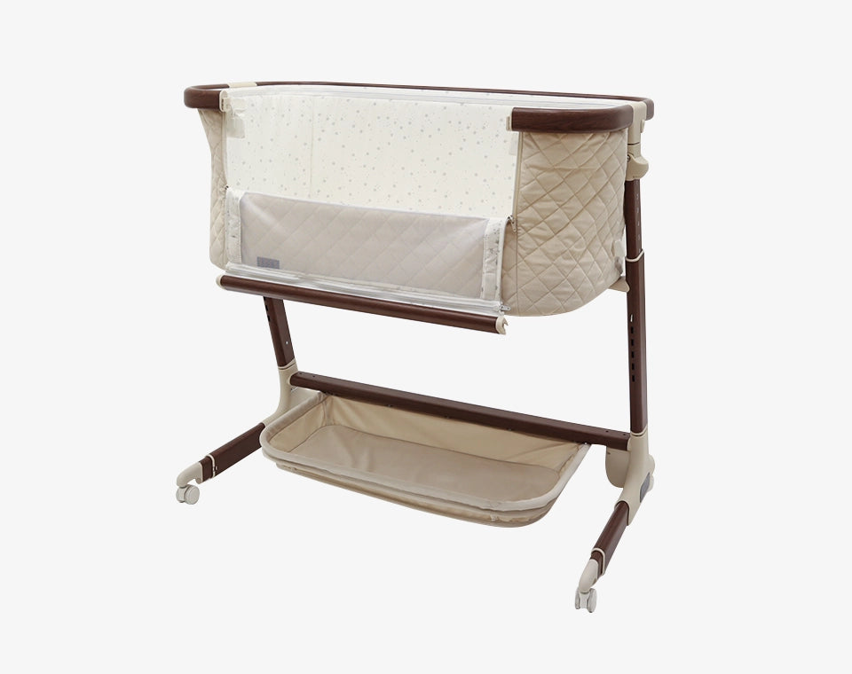 עריסה נצמדת ומתנדנדת Lola- בז׳ קטיפה מסגרת עץ