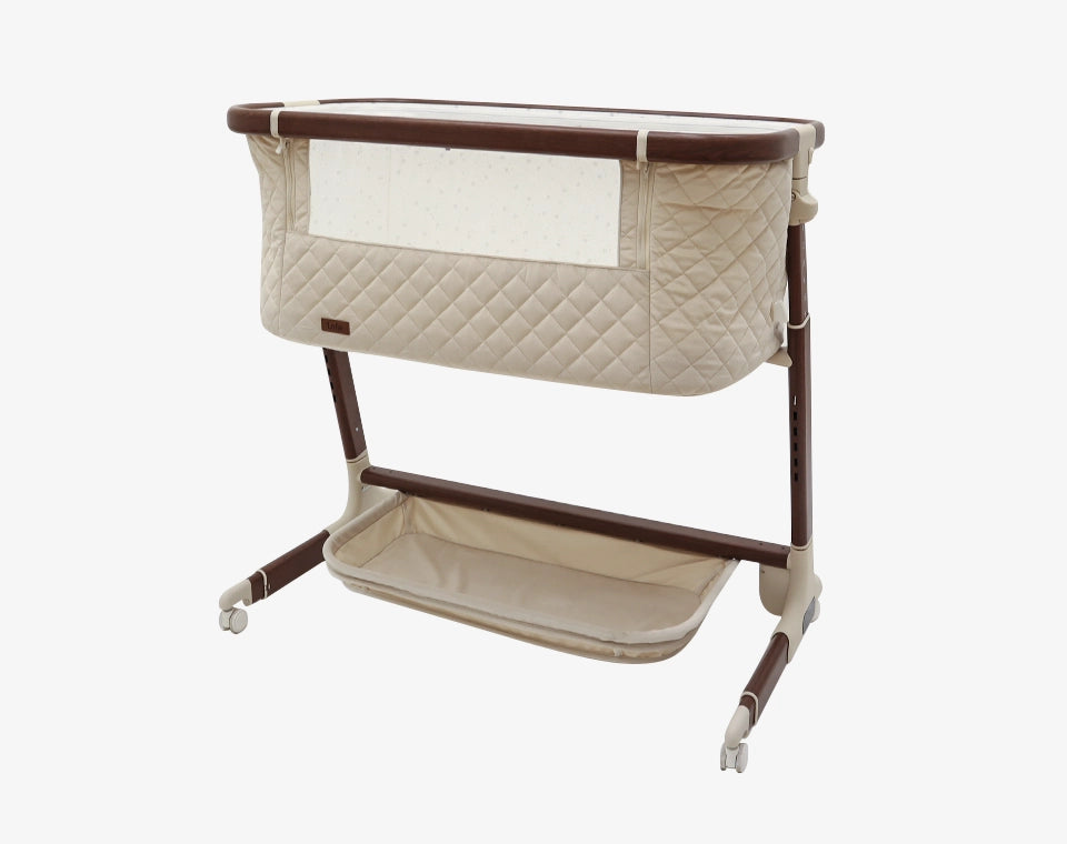 עריסה נצמדת ומתנדנדת Lola- בז׳ קטיפה מסגרת עץ