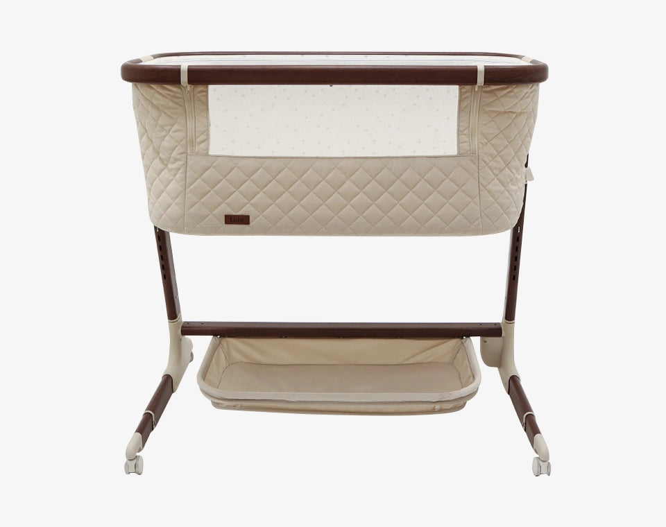 עריסה נצמדת ומתנדנדת Lola- בז׳ קטיפה מסגרת עץ