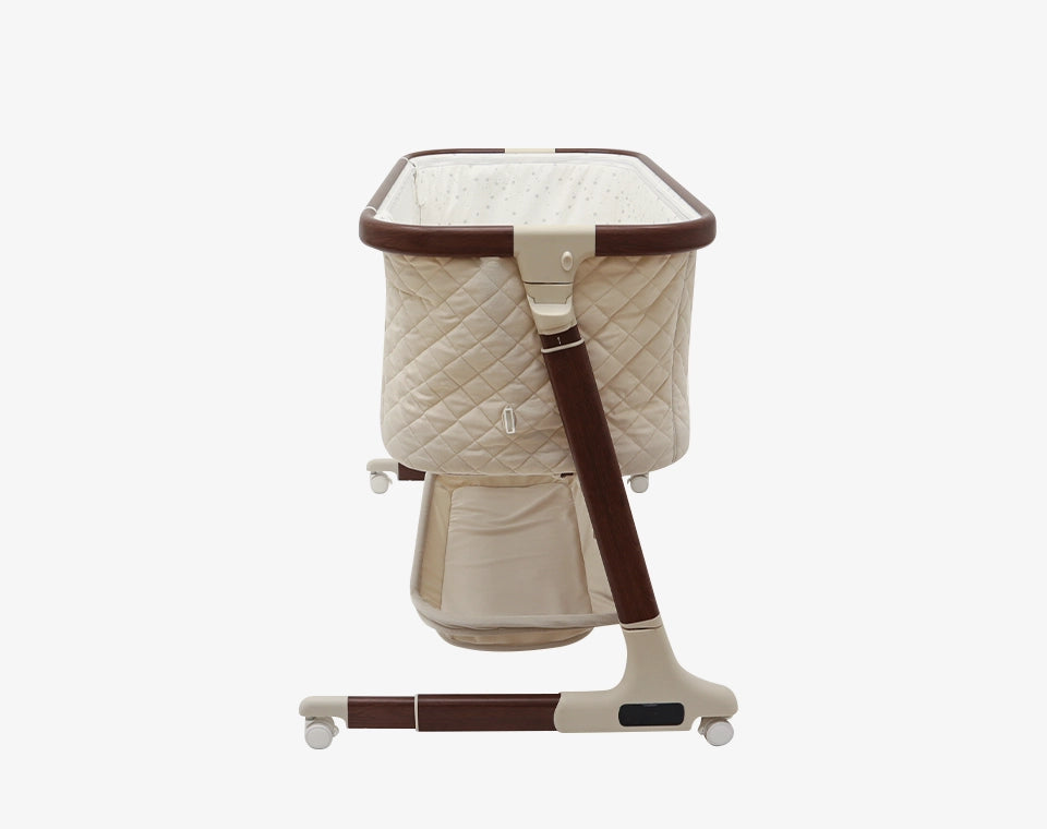 עריסה נצמדת ומתנדנדת Lola- בז׳ קטיפה מסגרת עץ